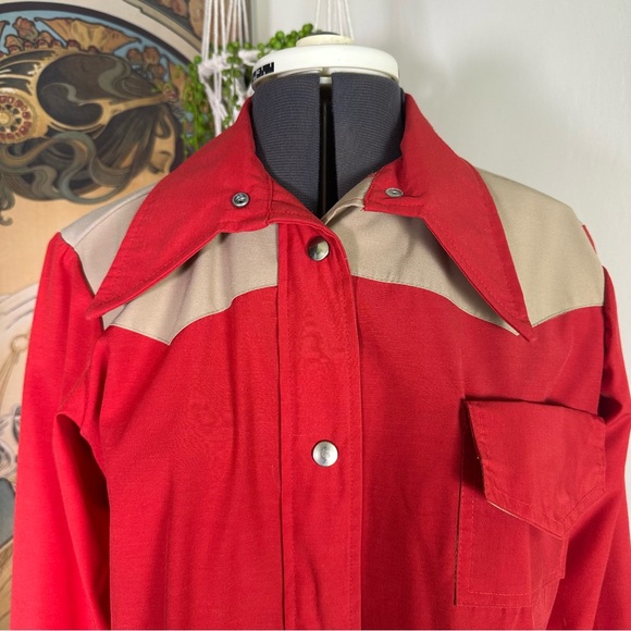 Women’s Mother Karen’s Vintage 70s Style Red & Tan Western Dagger Collar Shirt - Picture 4 of 8